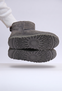 Bota Cano Médio Mini Plataforma em Camurça Cinza Upper