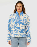 Casaco Feminino de Inverno Floral Azul em Fleece Upper