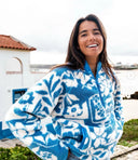Casaco Feminino de Inverno Floral Azul em Fleece Upper