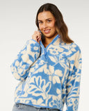 Casaco Feminino de Inverno Floral Azul em Fleece Upper
