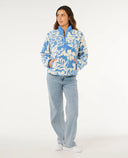 Casaco Feminino de Inverno Floral Azul em Fleece Upper
