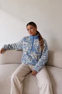 Casaco Feminino de Inverno Floral Azul em Fleece Upper