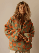 Casaco Feminino de Inverno Floral Verde em Fleece Upper