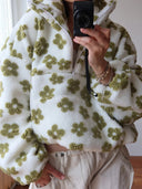 Casaco Feminino de Inverno Floral Branco em Fleece Upper