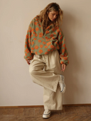 Casaco Feminino de Inverno Floral Verde em Fleece Upper