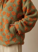Casaco Feminino de Inverno Floral Verde em Fleece Upper