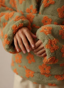 Casaco Feminino de Inverno Floral Verde em Fleece Upper